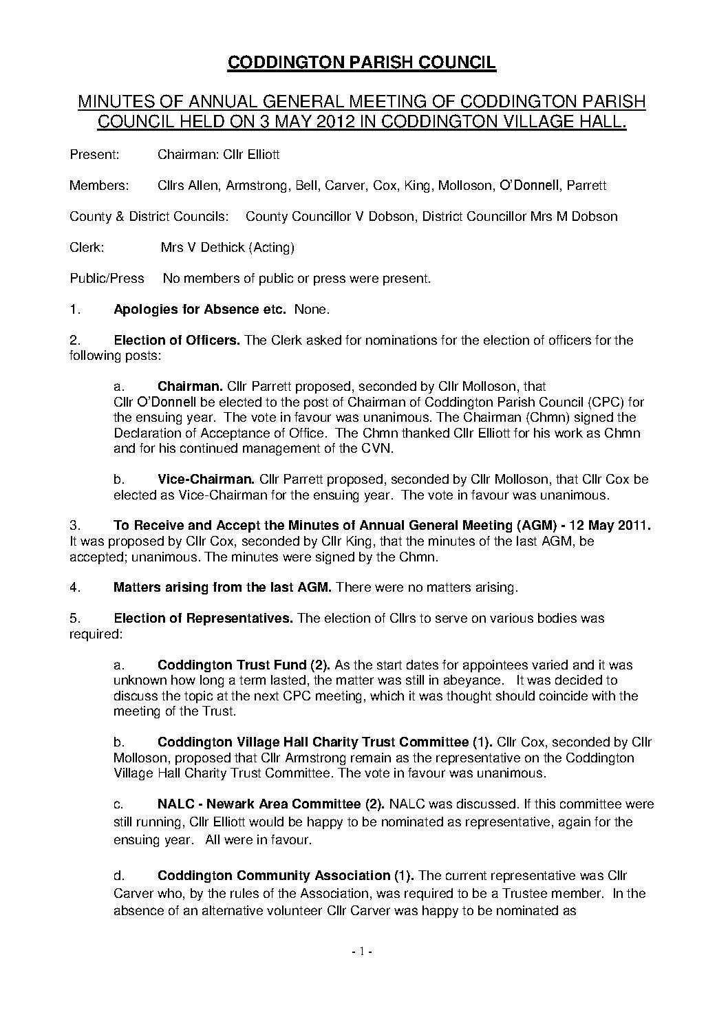 Annual Parish Council Meeting May 2012 Minutes