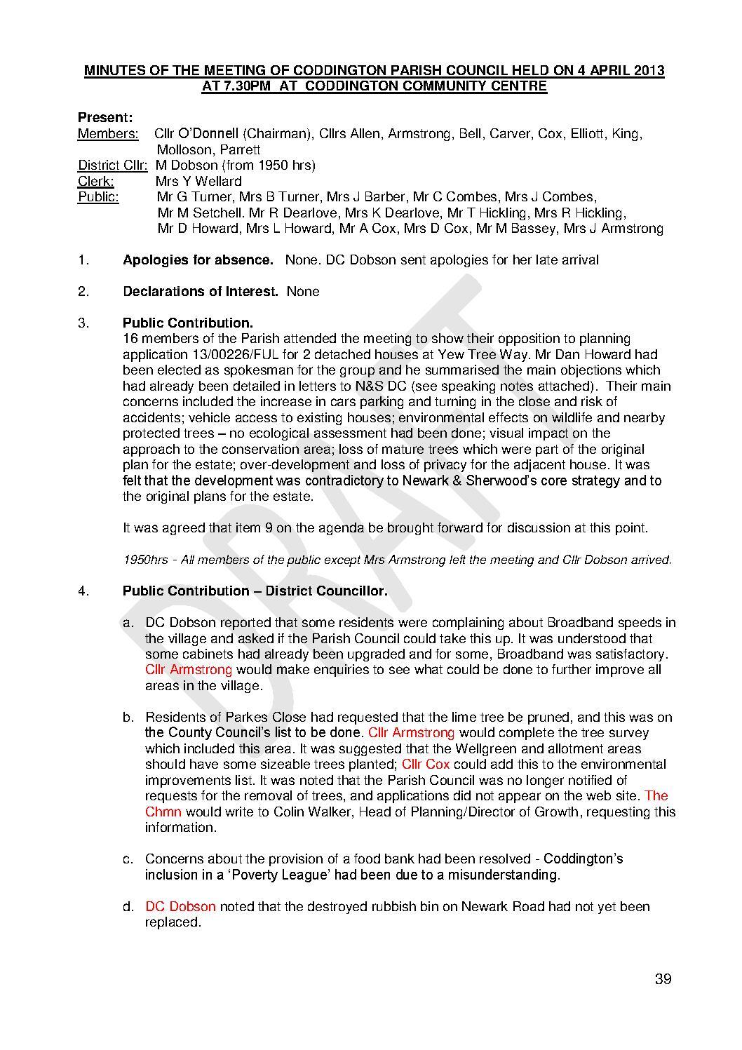 Parish Council Meeting 4 April 2013 Minutes