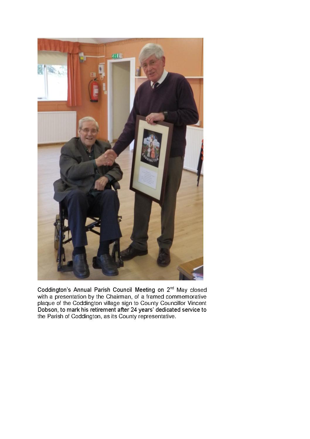 Presentation to County Councillor Vincent Dobson on his retirement