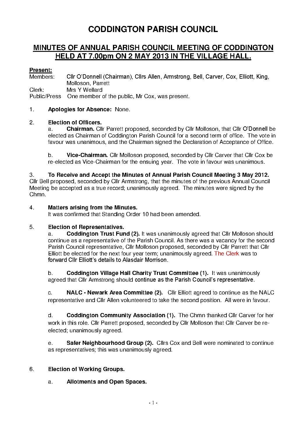 Annual Parish Council Meeting May 2013 Minutes
