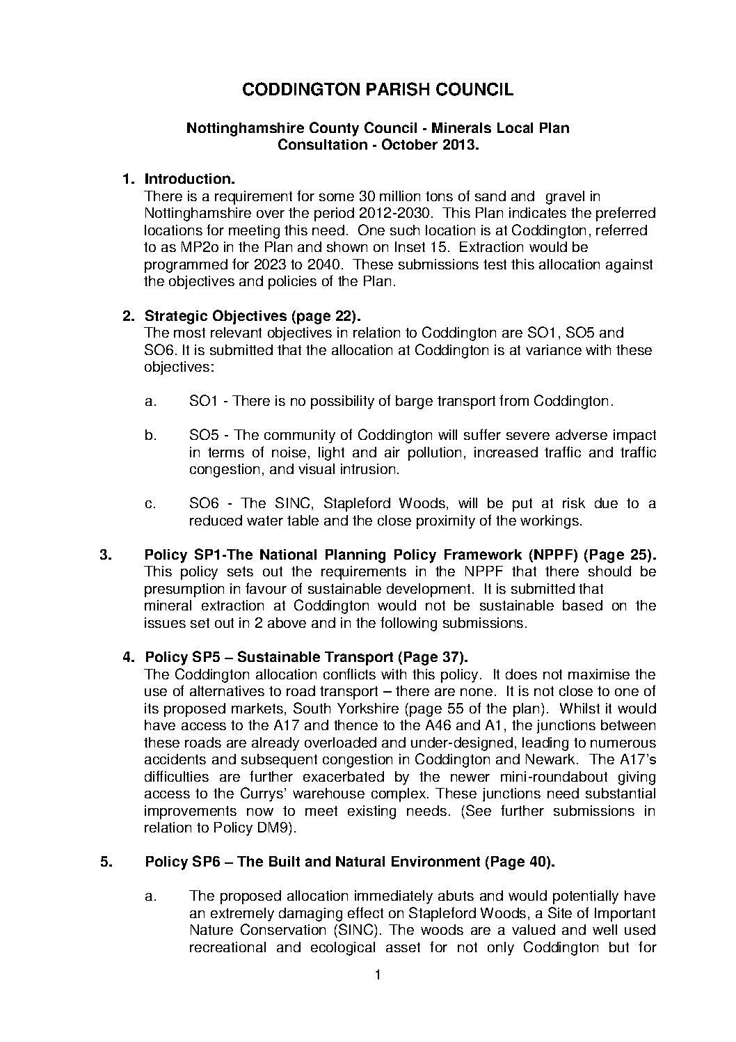 Nottinghamshire Minerals Local Plan Consultation - THE PARISH COUNCIL'S RESPONS