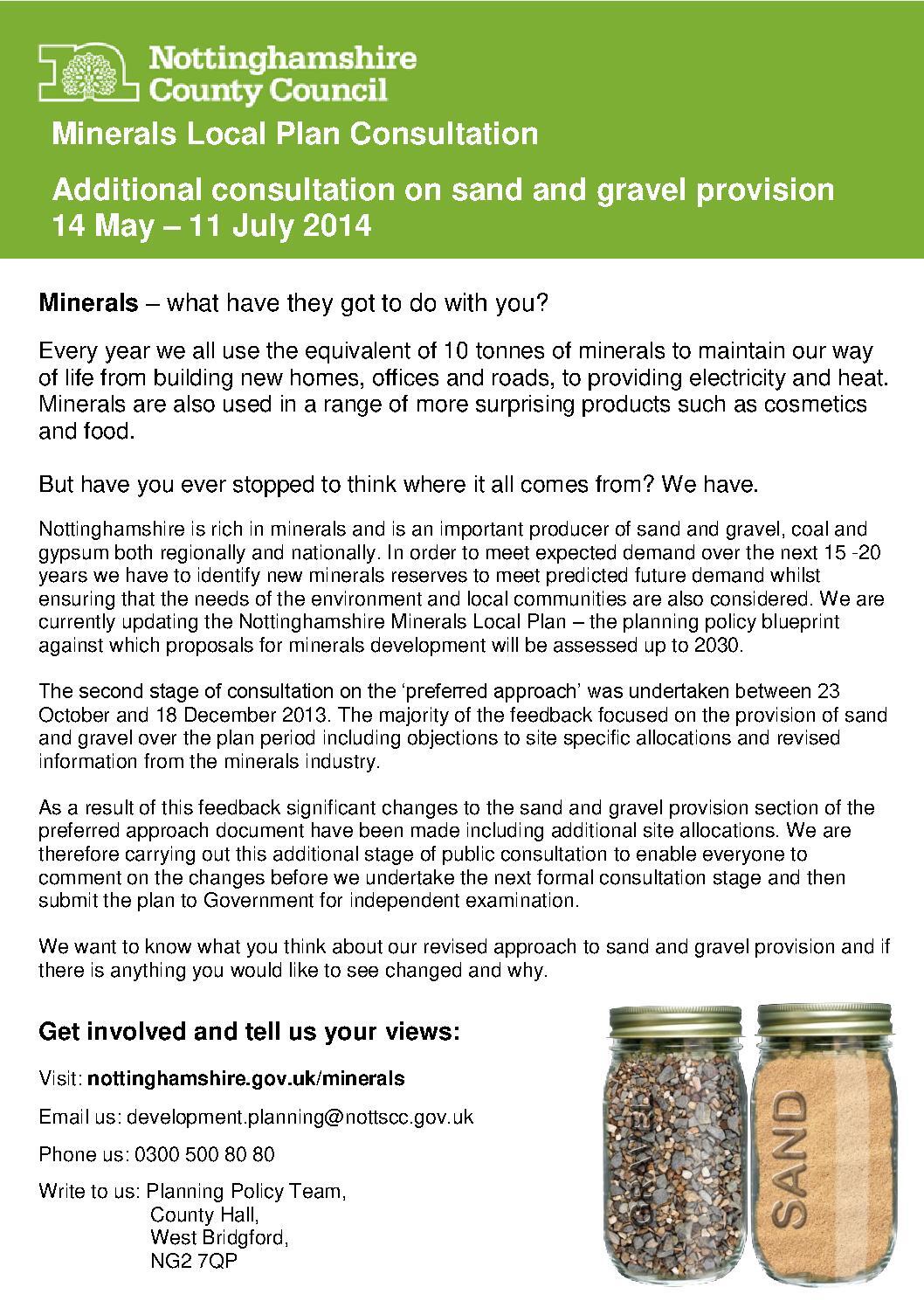 MINERALS LOCAL PLAN CONSULTATION 14 MAY - 11 JULY 2014