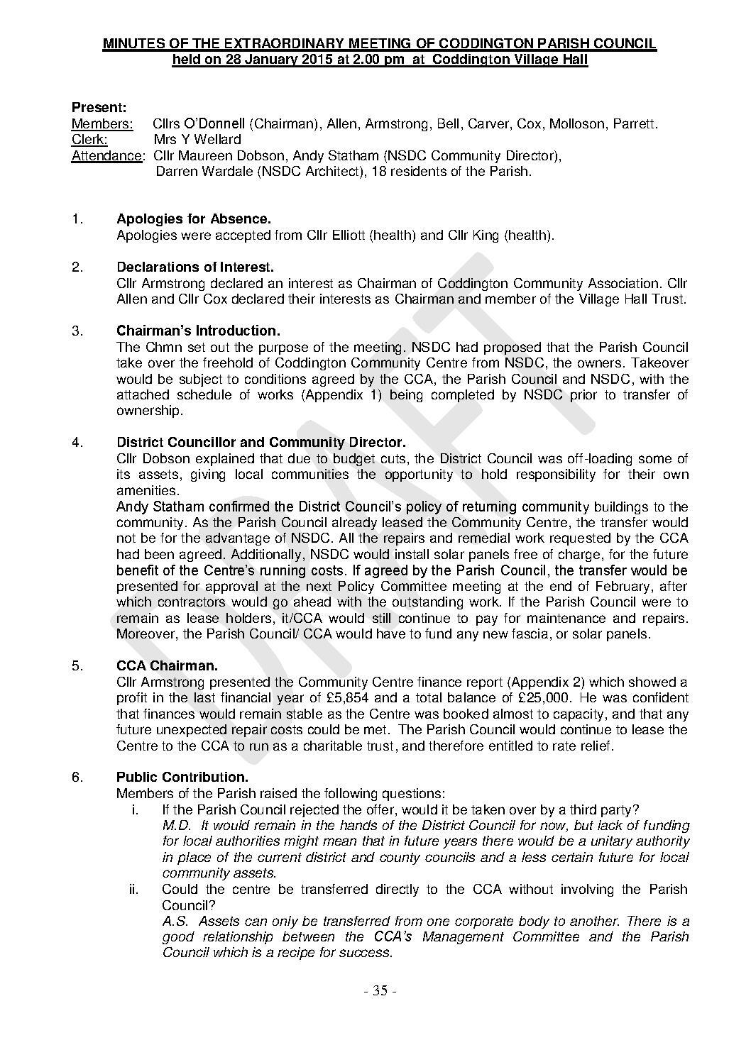 Parish Council Meeting 28 January 2015 Minutes