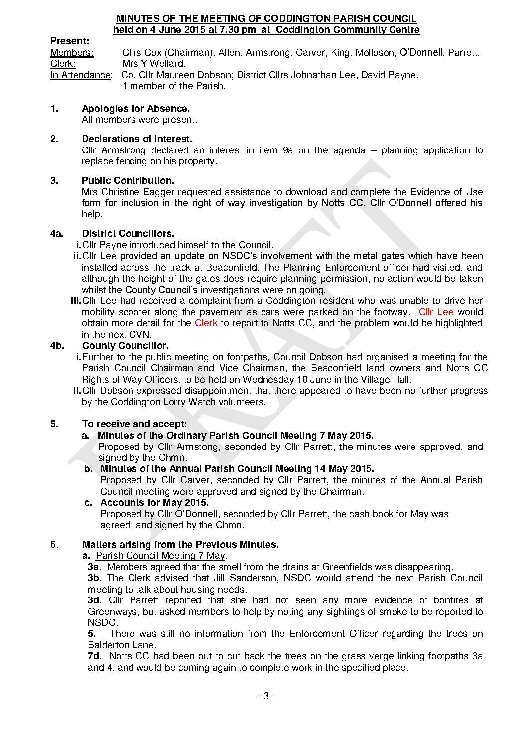 Parish Council Meeting 4 June 2015 Minutes
