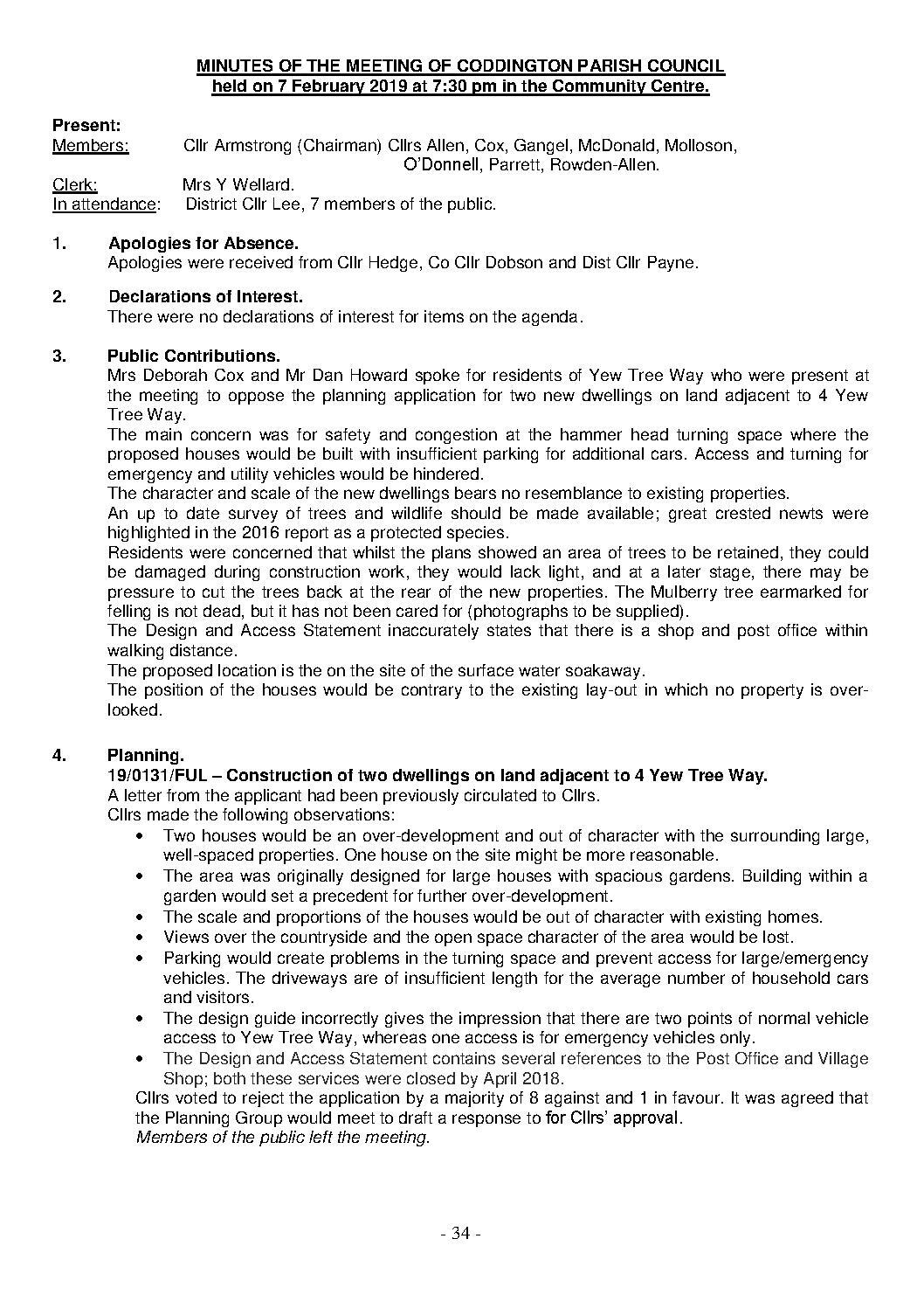 Parish Council Meeting 7 February Minutes