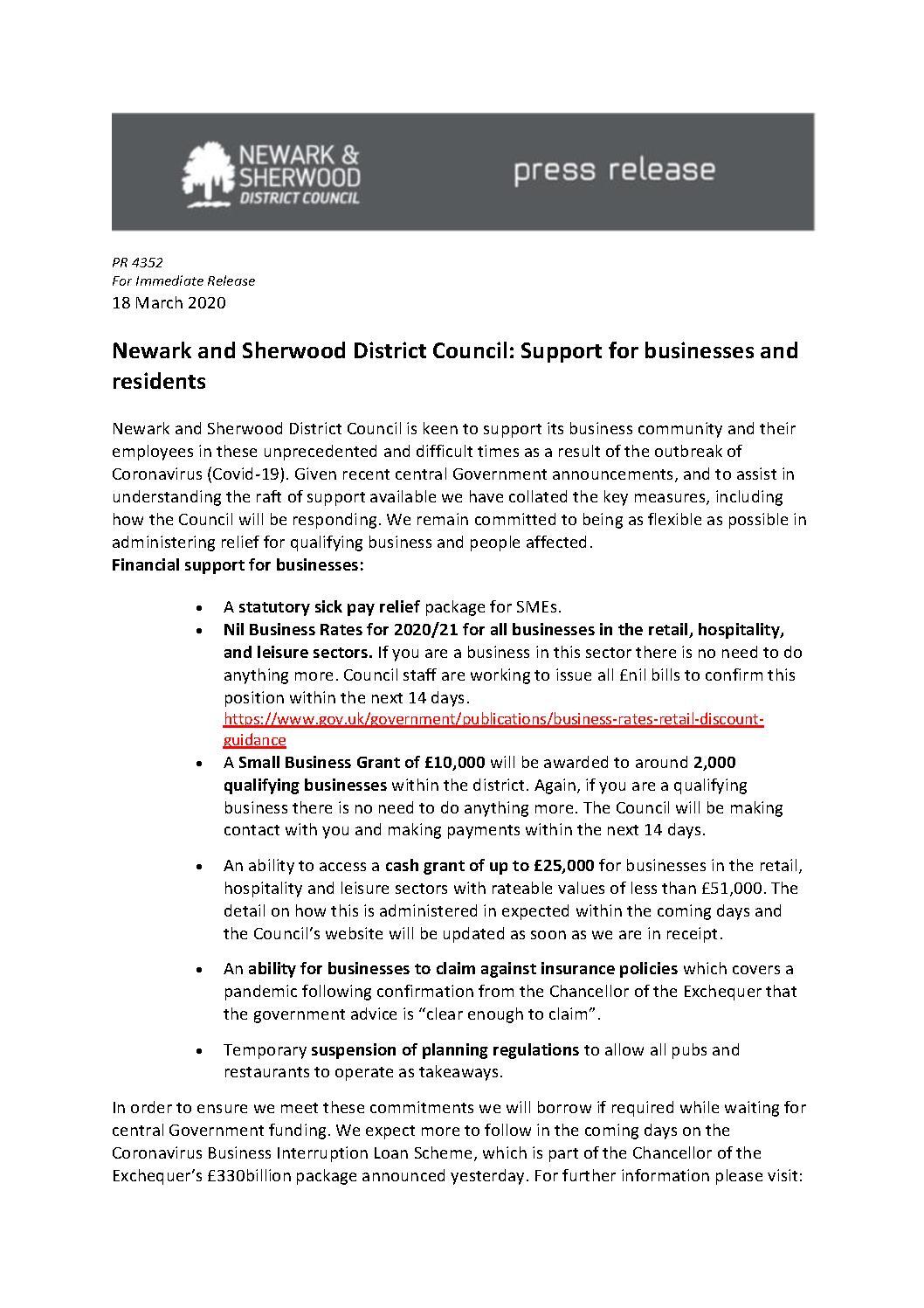 NSDC - Support for Businesses and Residents during the Coronavirus outbreak