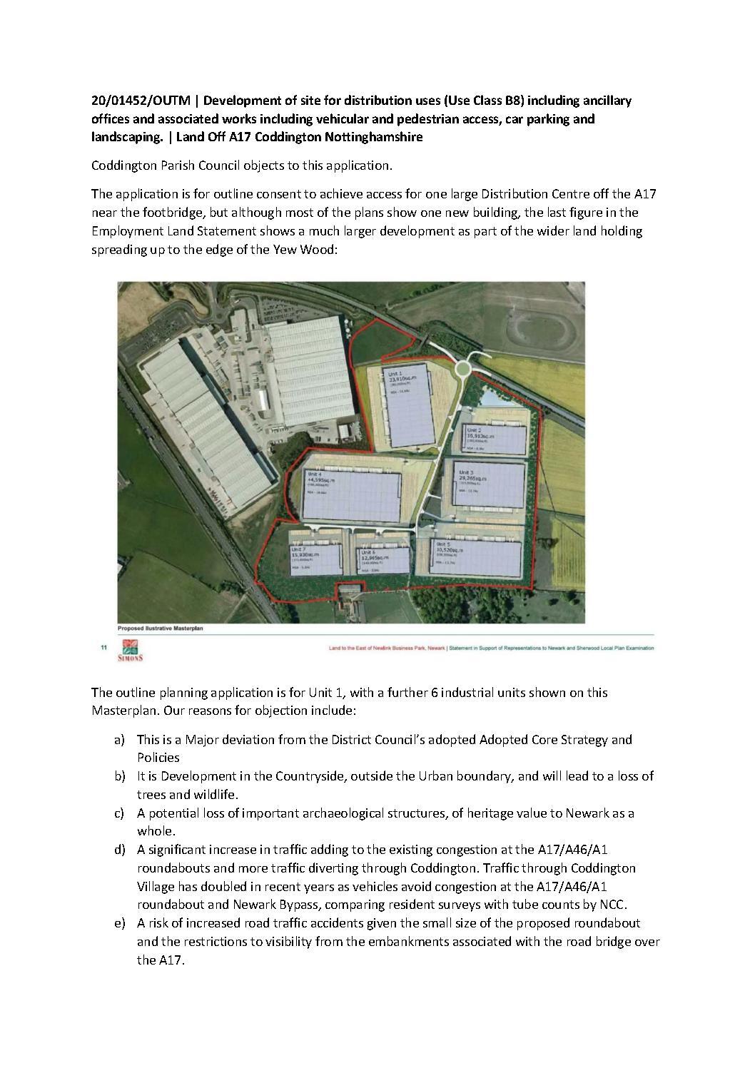 Parish Council's objections to the A17 distribution centre.